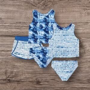Eddie Bauer Youth Reversible 3-piece Swimsuit Set BLUE & WHITE Size M:10/12